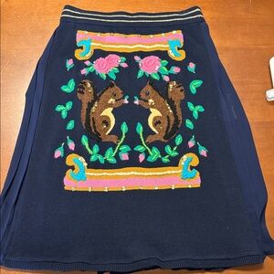 Navy Blue Embroidered Midi Skirt